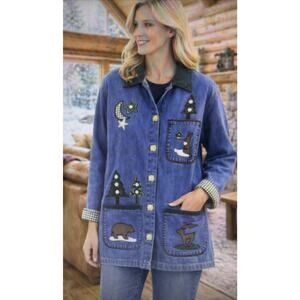 Christopher & Banks Demin Jacket medium Collared Shacket vintage grannycore